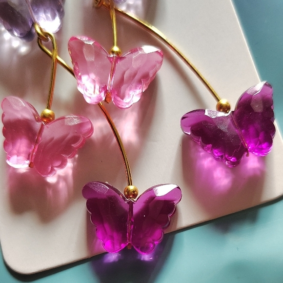 Butterfly Dangle Earrings in Purple and Pink - Picture 4 of 4